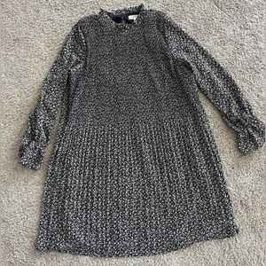 DownEast black and white floral pleated midi dress